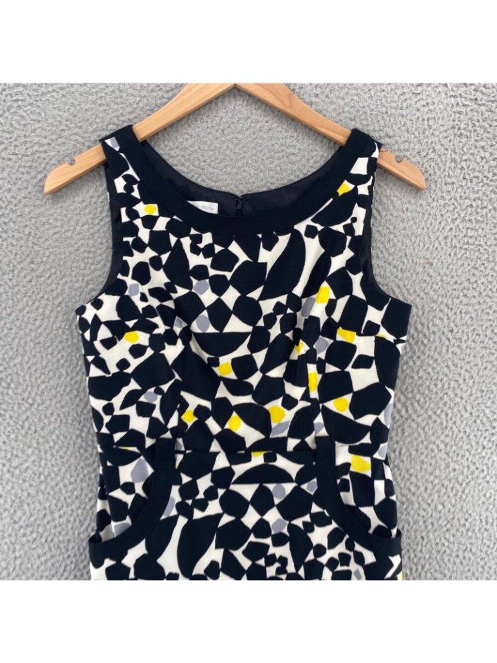 London Times Dress Womens 10 Black Pattern Sheath Pockets Knee Length Sleeveless - Picture 2 of 11